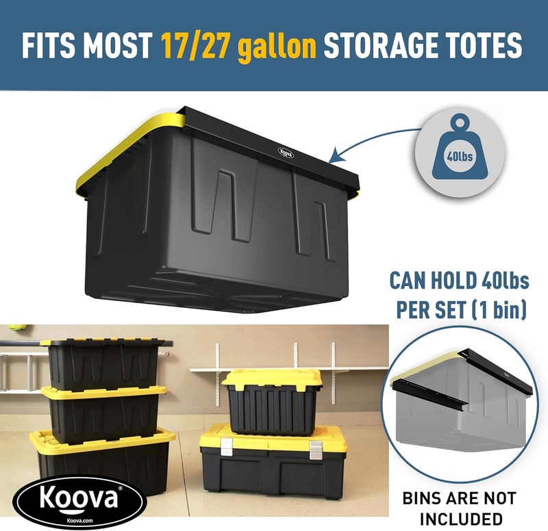 Koova Store رف تخزين جراج علوي ثقيل لتحميل 1 صندوق. عرض قابل للتعديل، سعة 40 رطل. تركيب سهل بأربعة براغي. يناسب صندوق سعة 27 جالون. مصنوع من الفولاذ الأمريكي. - Image 3